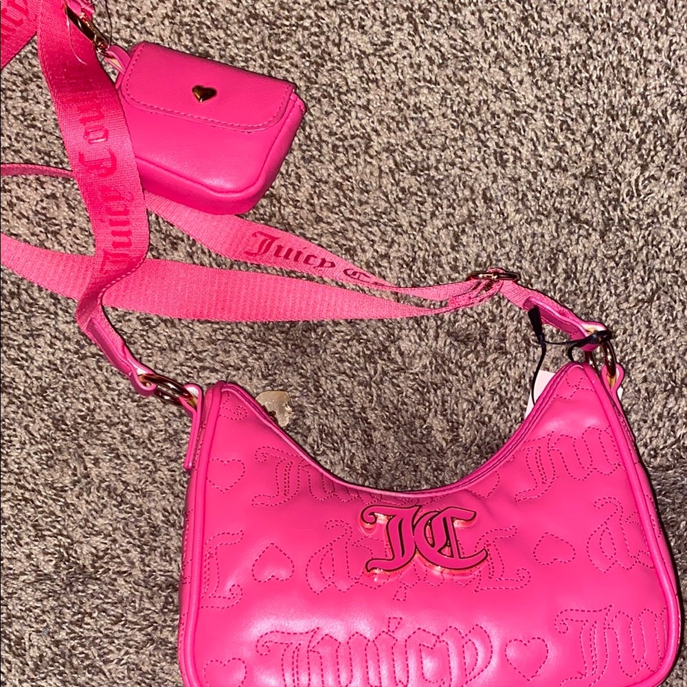 Juicy Couture Pink Glossy Shoulder Bag with Structured Design